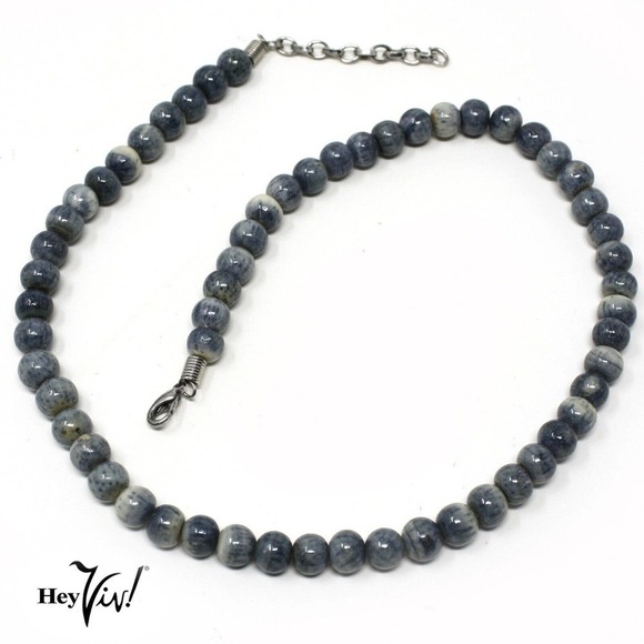 Vintage Single Strand Blue Grey 1/4" Beads Adjustable 18" to 21" Long - Hey Viv - Picture 1 of 4